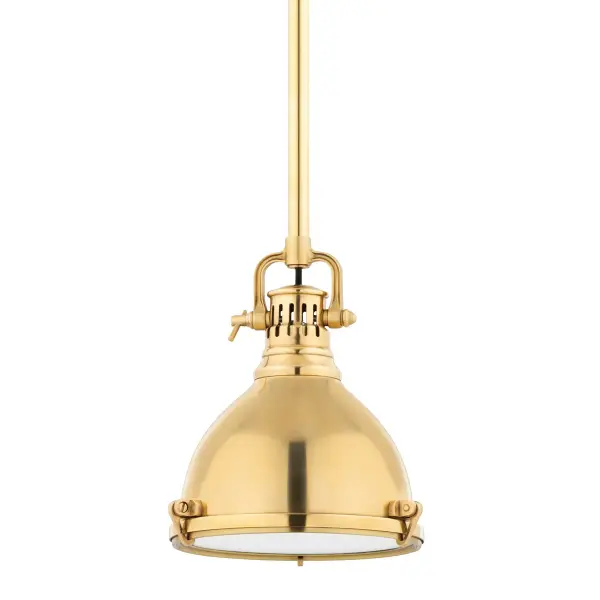 The Pelham pendant delivers timeless appeal in a compact 8-inch form. Its aged brass finish and etched glass shade create soft, diffused light ideal for intimate spaces. Adjustable stem height offers installation flexibility.