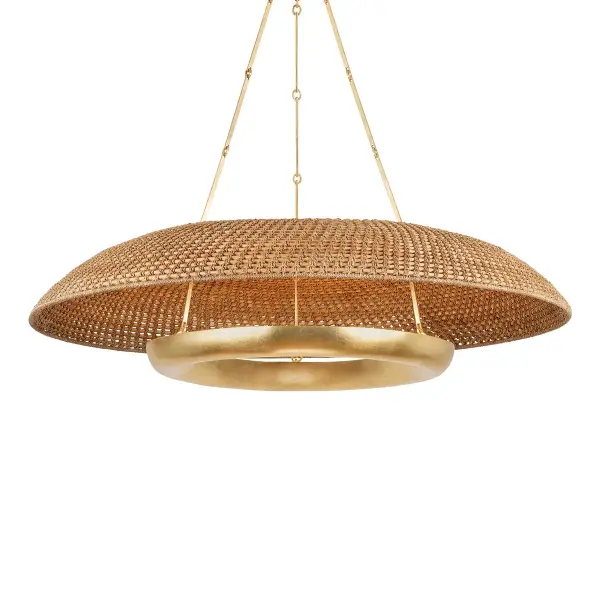The Oaklyn brings organic warmth to modern spaces with its handwoven Lampanakay rope shade and vintage gold metalwork. Integrated LED lighting projects upward, creating beautiful ceiling patterns while providing ambient illumination.