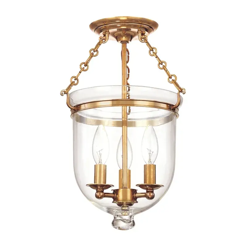Hampton 3-Light Semi-Flush Mount in Aged Brass