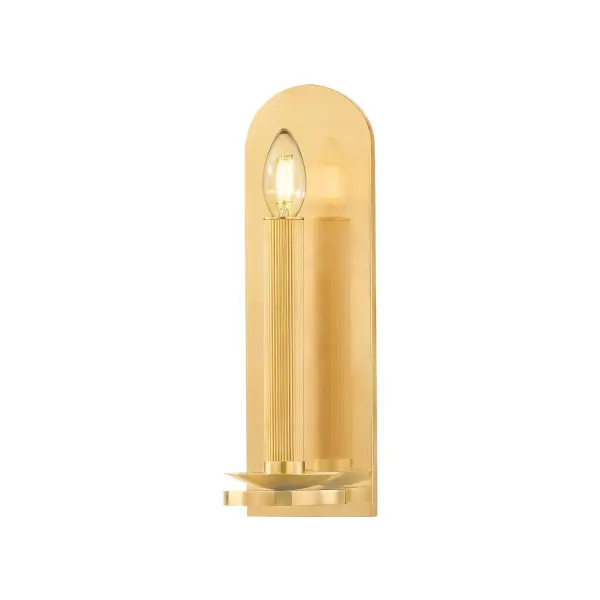 The Lindenhurst sconce brings authentic Art Deco elegance to any space with its arched backplate and delicately fluted candle sleeve. The aged brass finish adds warmth and vintage character, making it ideal for traditional and transitional interiors.