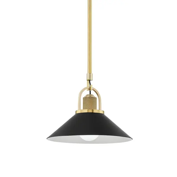 This single-light pendant from Hudson Valley Lighting combines aged brass with black accents for a sophisticated transitional look. The compact design works beautifully in intimate spaces while the mixed-metal finish adds visual interest.