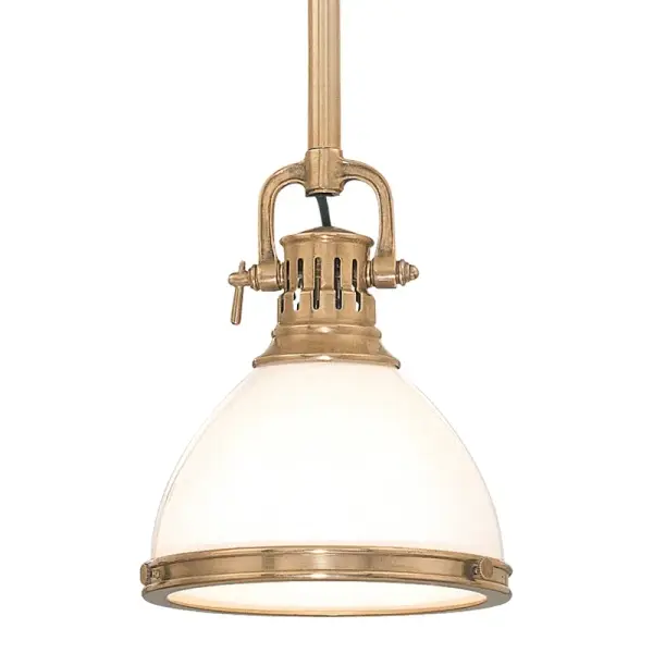 The Randolph pendant combines timeless design with practical versatility. Its aged brass finish and opal glass shade create warm, diffused light perfect for intimate spaces. Adjustable stem options accommodate various ceiling heights.