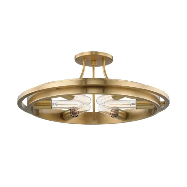 The Chambers semi-flush mount combines classic brass detailing with a low-profile design perfect for rooms with standard ceiling heights. Its aged brass finish adds warmth while the six-light configuration provides ample illumination.