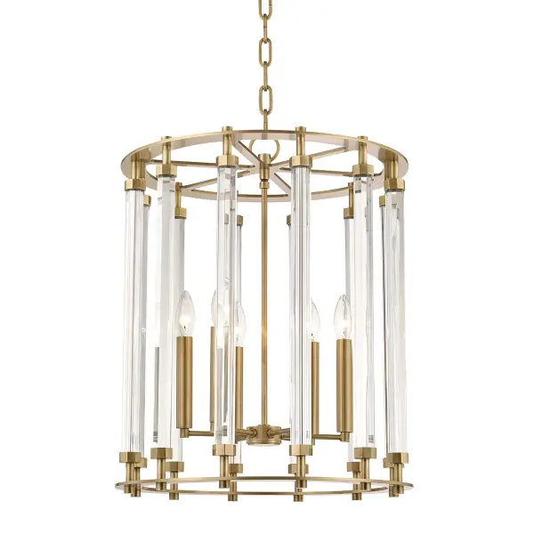 The Haddon lantern brings traditional elegance with its six-light configuration and aged brass finish. Its 18-inch width and clear glass panels make it versatile for both residential and commercial spaces.