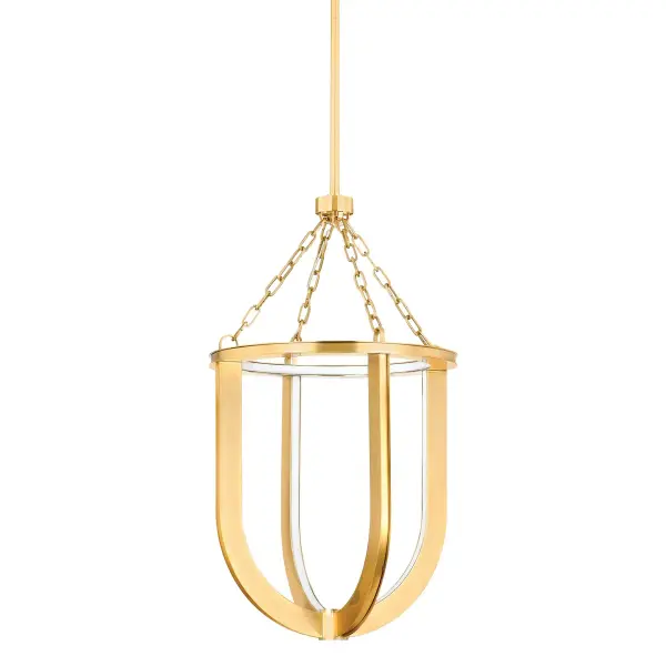 The Tournu brings lantern-inspired elegance with its open cage silhouette and integrated LED lighting. The aged brass finish adds warmth while the adjustable stem system accommodates various ceiling heights.