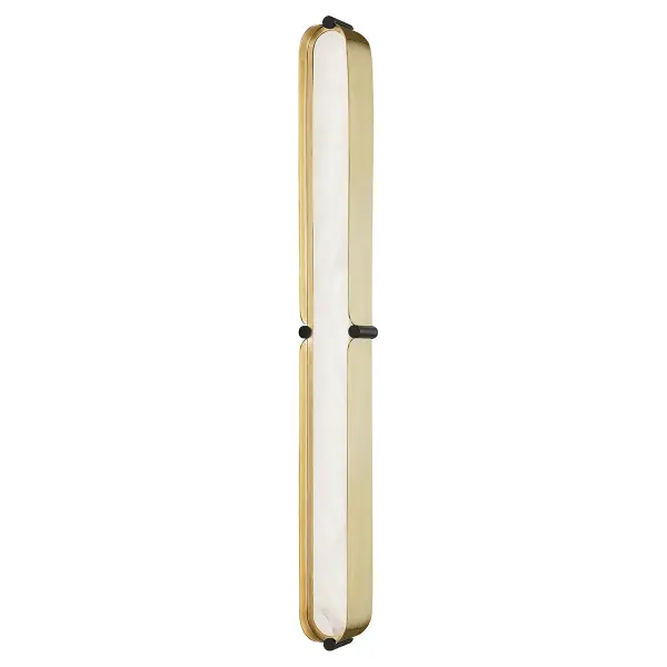 This Hudson Valley LED bath bracket combines aged brass warmth with black accents for a refined, contemporary look. Energy-efficient LED technology provides excellent task lighting for vanity areas while the mixed-metal finish adds visual interest.
