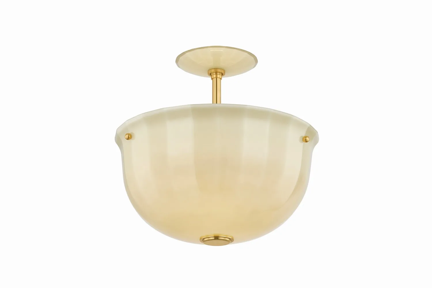 Nevins One Light Semi Flush Mount in Aged Brass