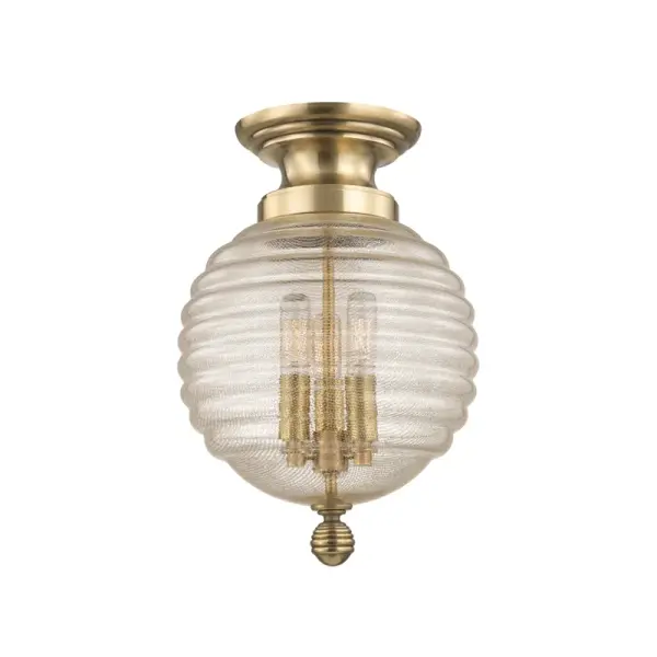 Brass mesh dissolves into spun glass in our Coolidge family. Its unifying theme is the beehive, with the iconic shape most prominently displayed in its artisanal diffuser. Cast metal canopy and finial spin subtle variations on the spherical shape. Collection: Coolidge Designer: Hudson Valley Lighting Finish: Aged Brass Glass: Gold Mesh Width: 10.00" Height: 14.50" Length: 10.00" Weight: 6.00 lb Wire: 7`` Canopy: 6.25" Number of Bulbs: 3 Maximum Wattage: 60.00 W Bulb Type: B11 Bulb Base: E12 Candelabra Voltage: 120.00 V Material: Steel Country of Origin: VN Safety Listing: UL/cUL Safety Rating: Damp Manufacturer Warranty: 1 Year Limited Manufacturer Spec Sheet Instructions Parts Diagram