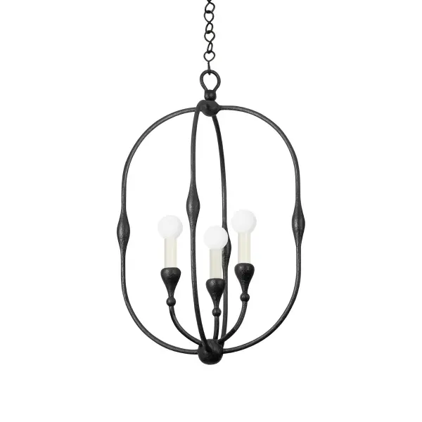 The Baltic lantern chandelier beautifully merges classic French design with modern sensibilities. Its oval frame and candle-style lights create an inviting glow while maintaining an open, uncluttered aesthetic that works in both traditional and transitional spaces.
