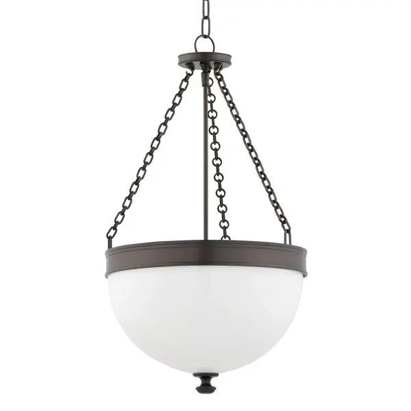 The Barrington pendant combines traditional design with transitional appeal, featuring a Historic Bronze finish that complements both classic and contemporary interiors. Its 17-inch width makes it ideal for medium-sized dining areas.