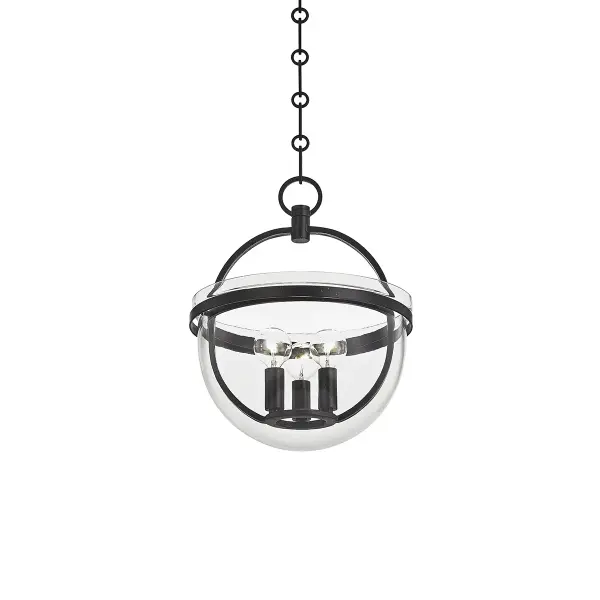 The Malloy lantern reimagines the classic bell jar with a contemporary elliptical metal frame and clear glass shade. Its compact 11.75" width makes it ideal for smaller spaces while the adjustable chain allows versatile installation heights.