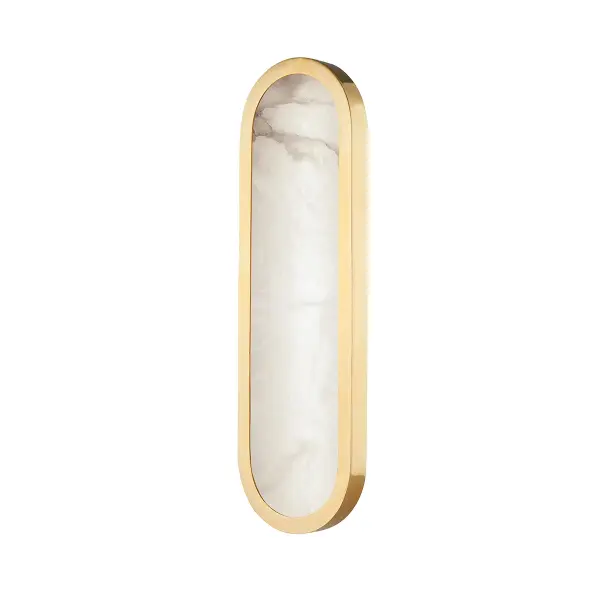 The Manhasset combines contemporary design with timeless brass detailing. Its integrated LED provides efficient, warm illumination through alabaster glass, making it ideal for bathrooms and hallways where both style and function matter.