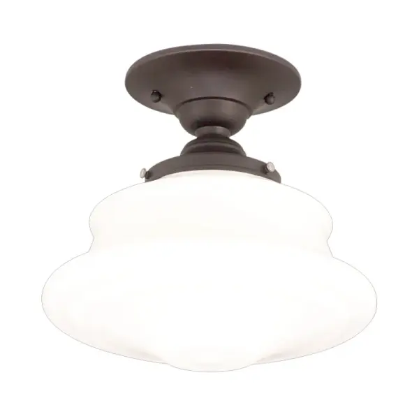 The Petersburg brings timeless schoolhouse elegance to any space with its mouth-blown glossy opal diffuser. The artisan glasswork creates a seamless, beautifully detailed piece that diffuses light warmly while the Old Bronze finish adds vintage character.