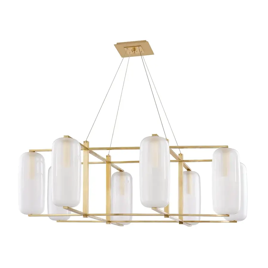Pebble 8-Light Linear Chandelier in Aged Brass