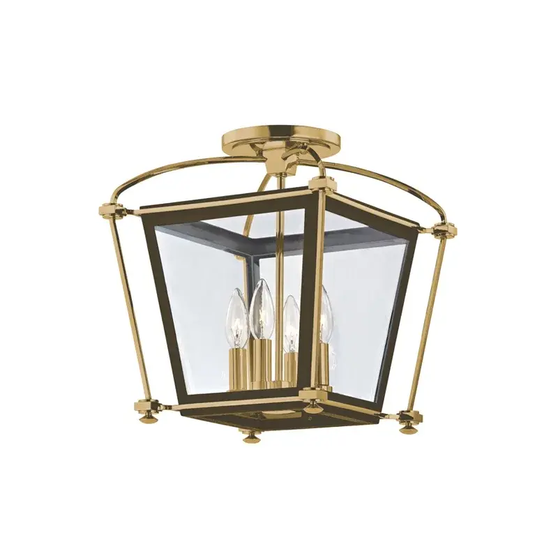Hollis 4-Light Semi-Flush Mount in Aged Brass