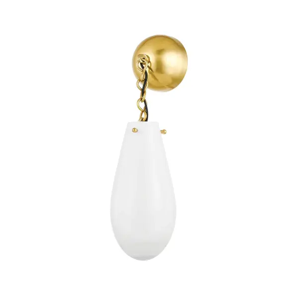 The Clarkstown sconce brings refined sophistication with its drop-earring-inspired design. Layered glass shades hang from delicate circular looped chains, while decorative pins enhance the jewelry-like aesthetic. Perfect for adding elegant accent lighting.