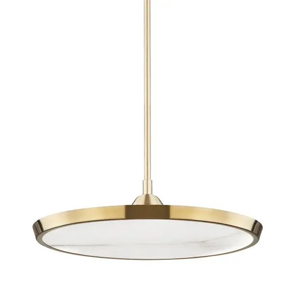 The Draper combines contemporary design with warm, diffused LED lighting through its alabaster shade. The aged brass finish adds timeless elegance, while integrated LED technology provides energy-efficient illumination with excellent color rendering.