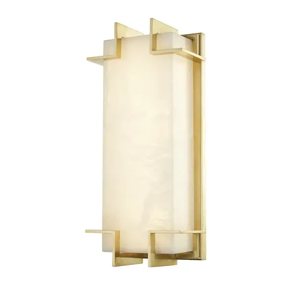 The Delmar transforms Spanish alabaster into a stunning light diffusion statement piece. Metal brackets accent the natural stone while providing structural drama. Each piece is unique due to alabaster's natural variations.