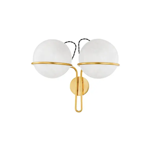 The Hingham sconce brings Golden Age glamour with its swirled Aged Brass framework and floating cloud glass orbs. Perfect for adding vintage sophistication to bathrooms, hallways, or bedrooms with soft, diffused light.