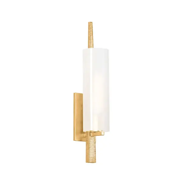 The Vineland sconce elevates small spaces with its hand-carved textured rod piercing through cloud glass. The vintage gold finish adds warmth while maintaining contemporary sophistication. Perfect for creating ambient lighting in intimate settings.