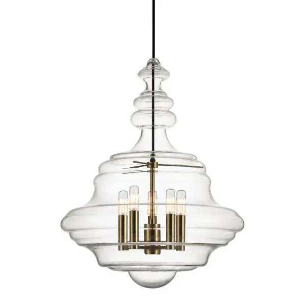 The Washington lantern brings traditional elegance with its five-light configuration and warm aged brass finish. At 20 inches wide, it makes a substantial statement in foyers and dining spaces while maintaining classic proportions.