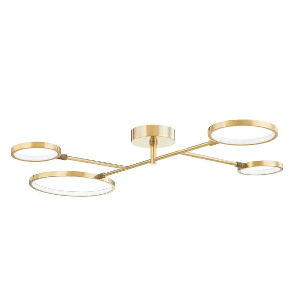 Saturn reimagines mid-century lighting with an ultra-low-profile oval disc suspended below a ceiling-mounted band. The frosted glass diffuses warm, even illumination while the aged brass finish adds sophisticated warmth to contemporary spaces.
