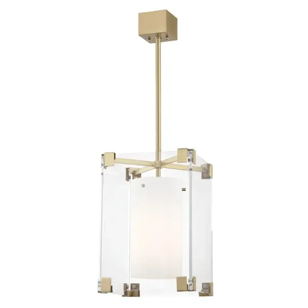 A stunning reinterpretation of 1950s French design, this pendant combines transparent acrylic with an opal matte diffuser for a sophisticated, luminous effect. The aged brass accents add warmth while the clean lines maintain contemporary relevance.