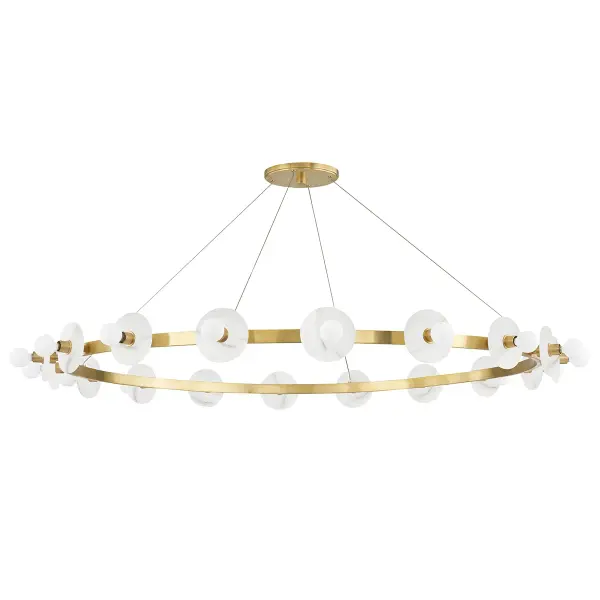 The Austen's dramatic 58-inch span and 18 exposed bulbs create a stunning focal point for large dining rooms and open-concept spaces. The aged brass finish adds warmth while the linear form provides modern sophistication.