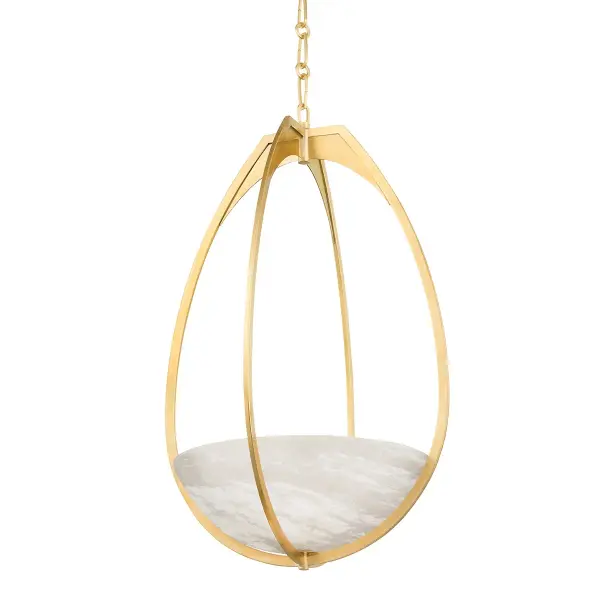 Lloyd transforms natural alabaster into a floating art piece with its delicate cage design. The integrated LED fills the stone with warmth while casting ambient light through the open teardrop form. A serene statement piece that balances function with tranquil beauty.