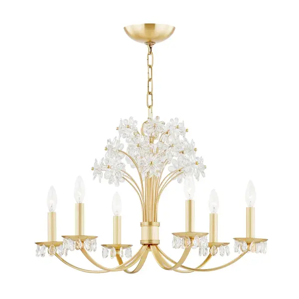 The Beaumont chandelier combines traditional elegance with transitional versatility. Its aged brass finish and six candelabra lights create warm, inviting illumination perfect for dining spaces and entryways.