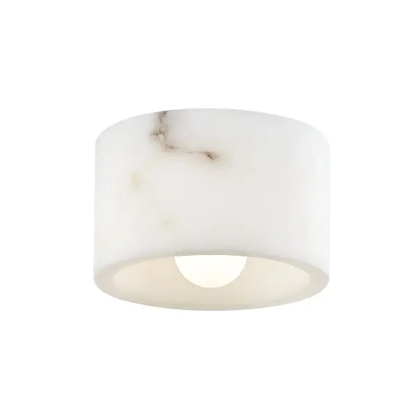 The Loris combines luxurious alabaster with polished nickel hardware in a compact flush mount design. Its natural stone creates warm, diffused light while adding sophisticated texture to any space.