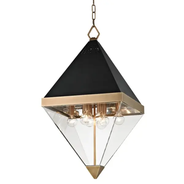 The Coltrane brings traditional lantern elegance with its eight-light configuration and warm aged brass finish. Clear glass panels showcase the candelabra bulbs while the substantial 15-inch frame makes a statement in foyers and dining spaces.
