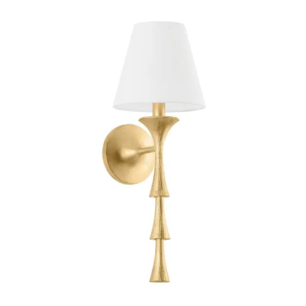 The Vails Gate sconce beautifully merges nature-inspired design with geometric structure. Its stacked trumpet forms and fluted details create visual depth while the Vintage Gold Leaf finish adds warmth and sophistication.