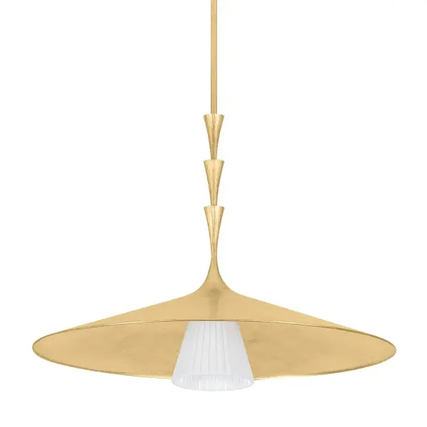 The Vails Gate is a show-stopping large pendant that transforms organic inspiration into sophisticated modern design. Its stacked trumpet forms with fluting details create dramatic visual interest while the Vintage Gold Leaf finish adds warmth and luxury.