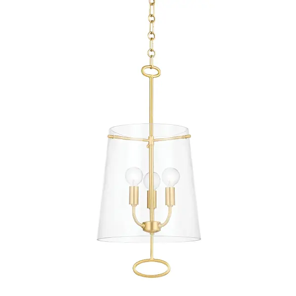 The James pendant combines classic styling with contemporary proportions. Its aged brass finish and clear glass shades create warm, inviting illumination perfect for intimate dining spaces and kitchen islands.