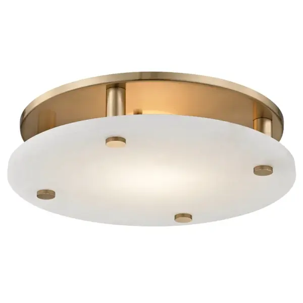The Croton delivers sophisticated ambient lighting in a compact 15-inch profile. Its aged brass finish and alabaster diffuser create warm, even illumination ideal for spaces with standard ceiling heights.