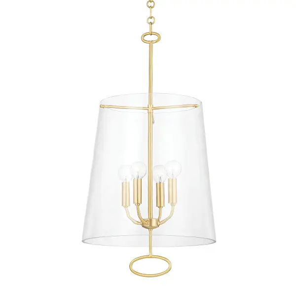 The James pendant combines classic design with contemporary sensibility. Its aged brass finish and clear glass shades create warm, inviting illumination perfect for intimate dining spaces and kitchen islands.