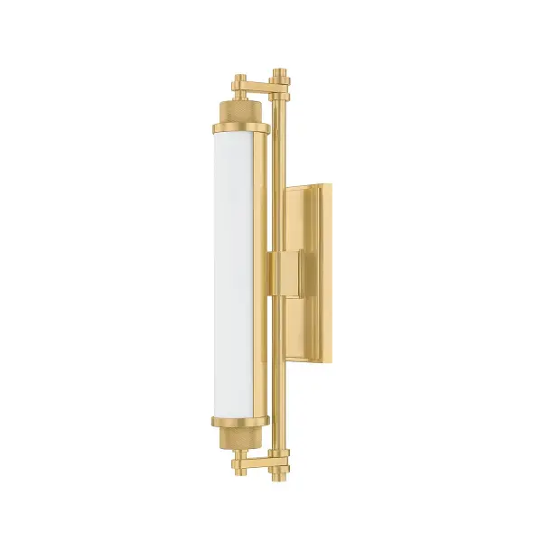The Plandome delivers high-function lighting with minimalist style. Its single LED-lit opal glass tube and central stem design creates clean, even illumination perfect for vanity areas. The aged brass finish adds warmth to contemporary spaces.