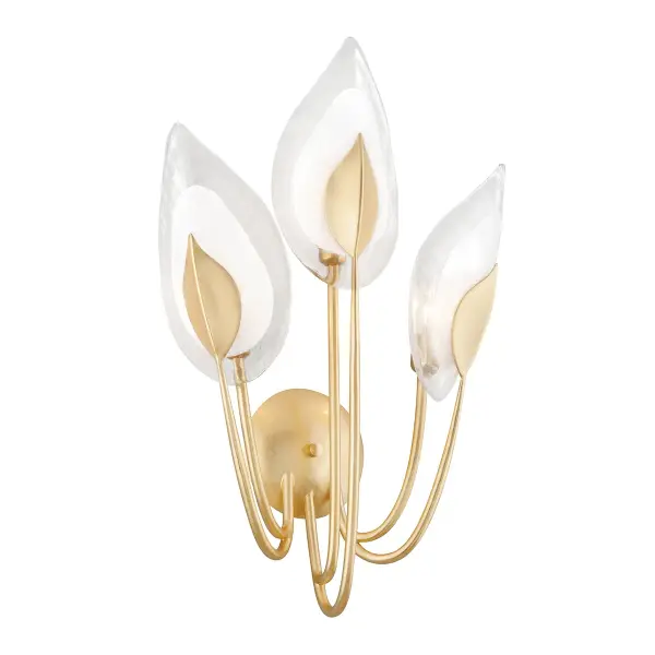 The Blossom wall sconce brings dramatic vertical presence with its 34-inch height and organic branching form. The Gold Leaf finish adds warmth and sophistication, making it ideal for grand entryways and formal spaces.