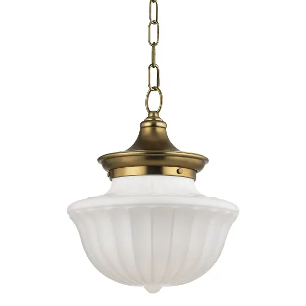 The Dutchess pendant combines classic form with contemporary sensibility. Its 12-inch opal glass shade provides soft, diffused light while the aged brass finish adds warmth and sophistication to any space.
