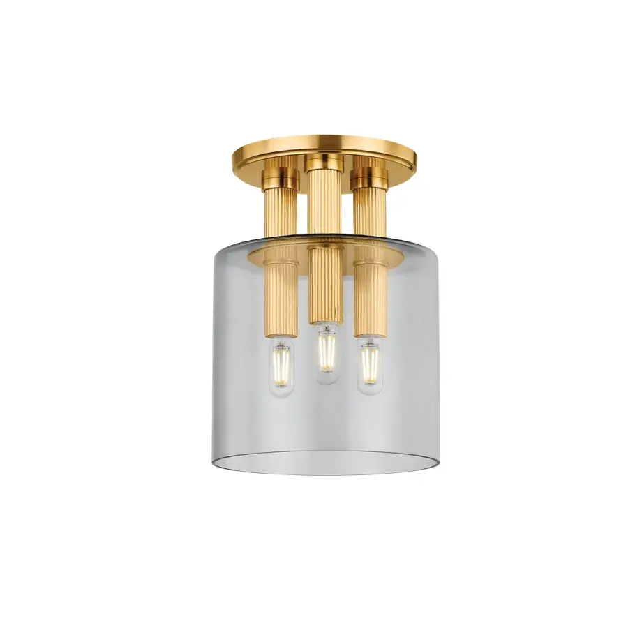 Crystler 3-Light Flush Mount in Aged Brass - Image 1