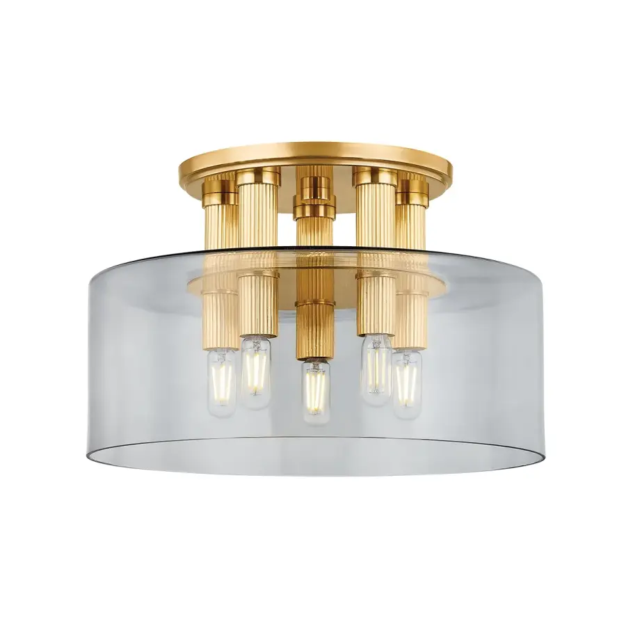 Crystler 5-Light Flush Mount in Aged Brass - Image 1