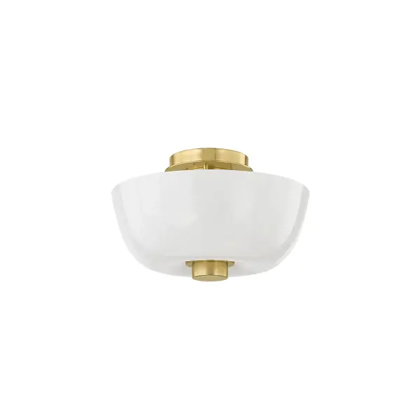 The Dove flush mount combines nature-inspired design with refined craftsmanship. Its bubble-like silhouette features dual glass layers—cloud glass over opal glossy—creating a soft, diffused glow. The aged brass finish adds warmth and sophistication to contemporary and transitional interiors.