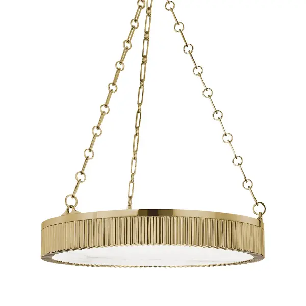 The Lynden chandelier combines classic elegance with contemporary clean lines. Its aged brass finish and glass shades create warm, inviting illumination perfect for dining spaces and kitchen islands.
