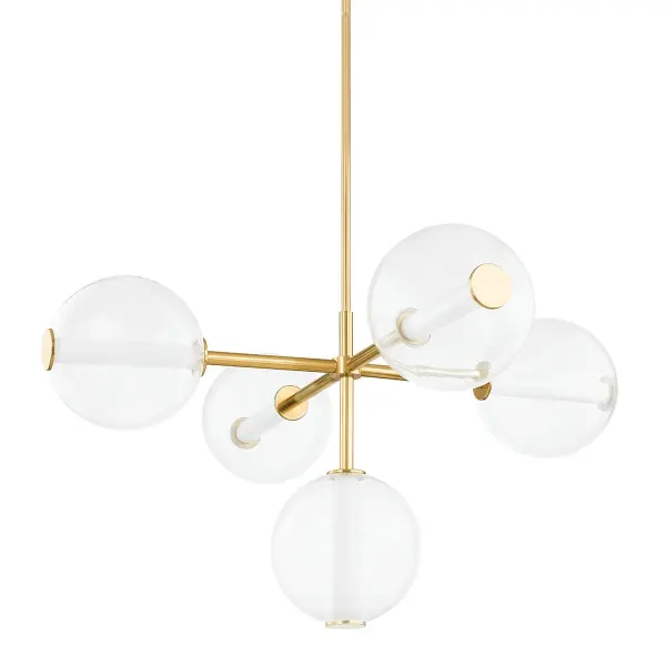 The Richford combines opal LED tubes within clear glass globes for a stunning layered lighting effect. Its 48-inch linear design and warm brass finish make it perfect for contemporary dining rooms and kitchen islands.