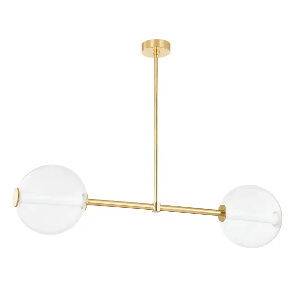 The Richford combines opal LED tubes within clear glass globes for a distinctive layered lighting effect. Its clean modern silhouette and warm aged brass finish make it versatile enough for contemporary and transitional spaces alike.