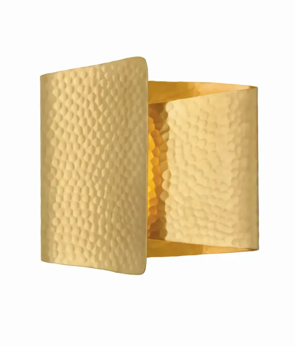 The Dunnsville sconce transforms a single piece of hammered metal into a poetic lighting statement. Its curled silhouette directs warm LED light from multiple angles, creating ambient illumination with artistic flair.