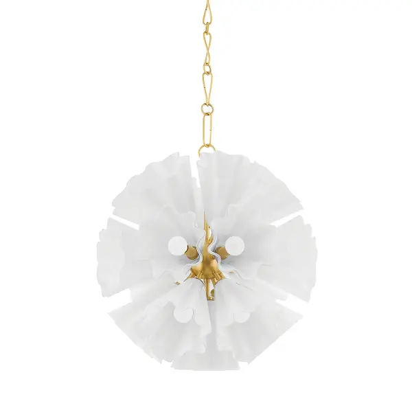 The Capri chandelier reimagines the classic sputnik with nature-inspired flair. Its 22 wavy opal glass shades create a soft, diffused glow while the aged brass finish adds warmth. A statement piece that balances bold scale with organic elegance.
