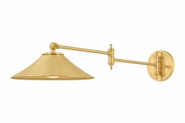 The Lithgow sconce combines antique-inspired design with modern LED efficiency. Its adjustable swing-arm and swivel shade provide precise directional lighting, making it ideal for reading nooks and bedsides. The Aged Brass finish adds timeless warmth.