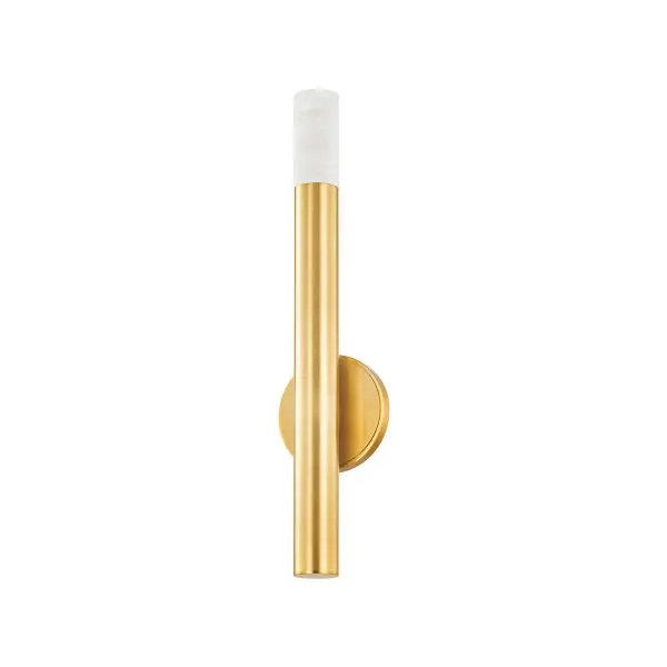 The Pali wall sconce brings sophisticated grandeur to intimate spaces with its clean-lined candelabra design. Cast Aged Brass candle sleeves topped with natural alabaster create a warm, reverential glow perfect for elevating bathrooms and hallways.